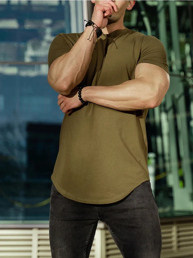 Muscle Fitness T-shirt Summer Men's Athleisure Workout short sleeve/T-shirt High Quality cotton Men T-shirt Gym Sport Shirt Tops