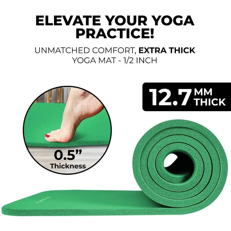 Heming Weigh Yoga Mat Thick Set for Home Workouts, 1/2 Inch/Thick Mat Non Slip Mat with Yoga Foam Blocks