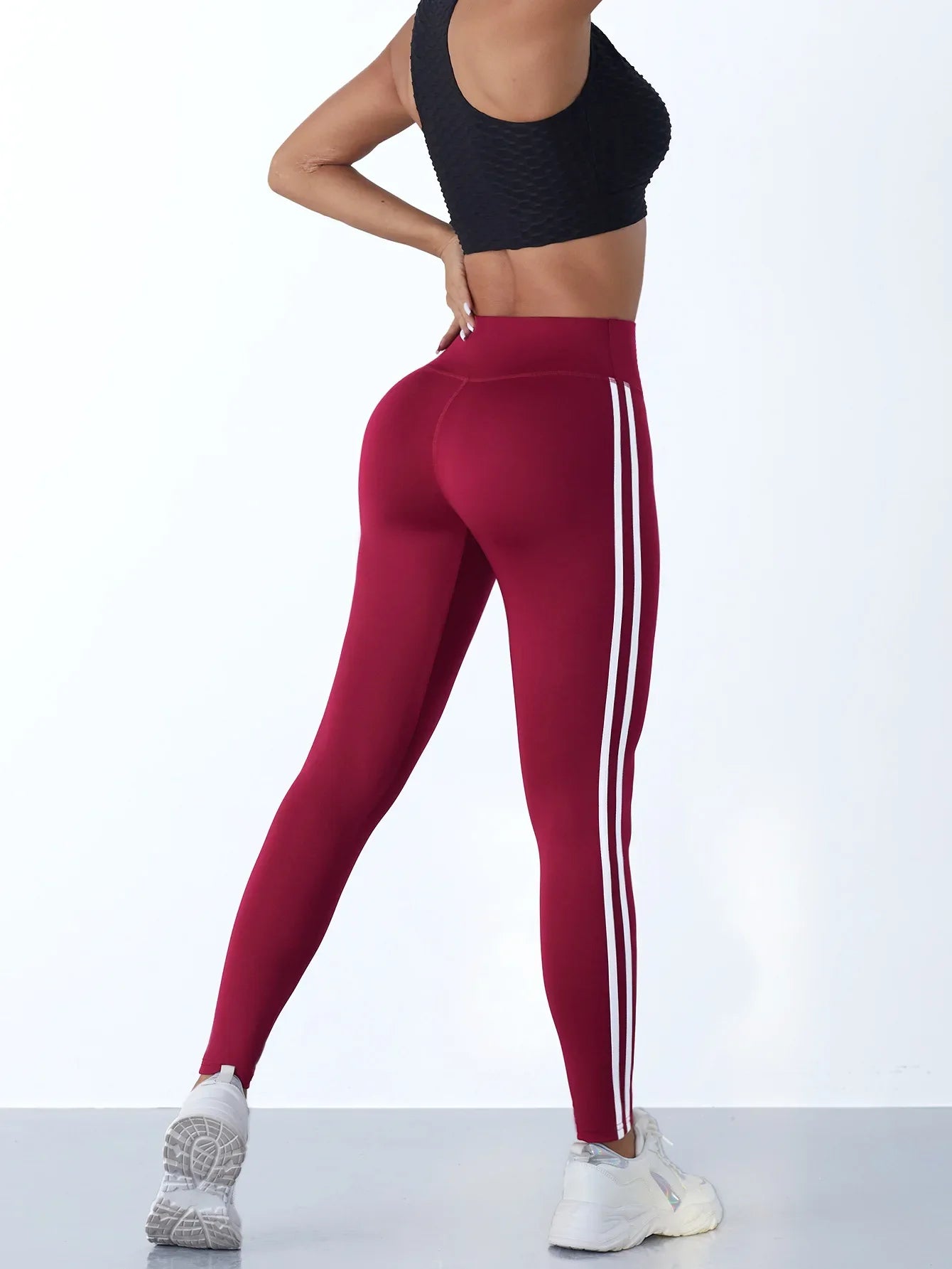 Simple Yoga Leggings With Side Stripes For Women/Tummy Control Slim Sports Casual Tights Gym Leggings