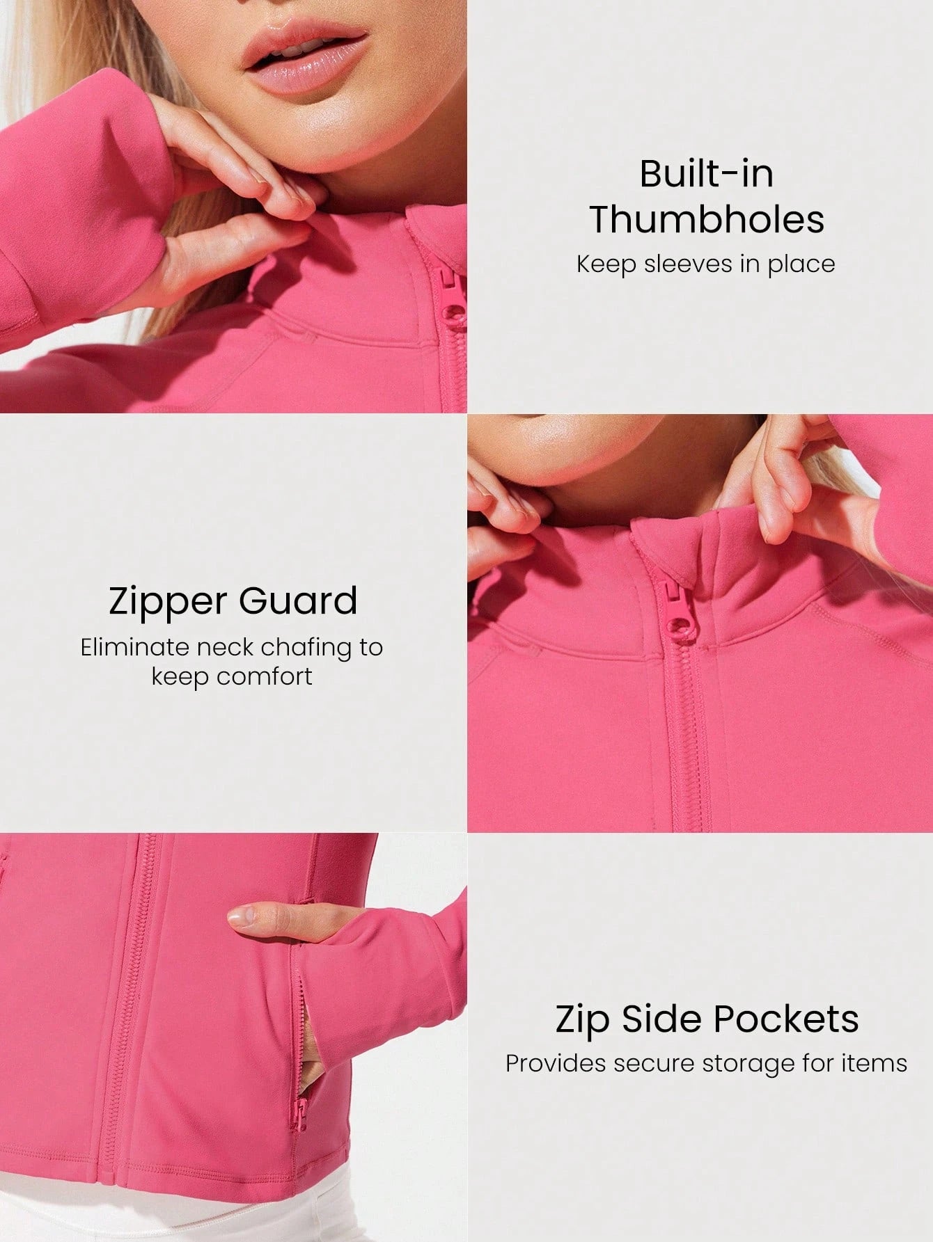 Women's slim-fit full-zip sports jacket elastic breathable sports jacket/with thumb holes long-sleeve slim sports jacket
