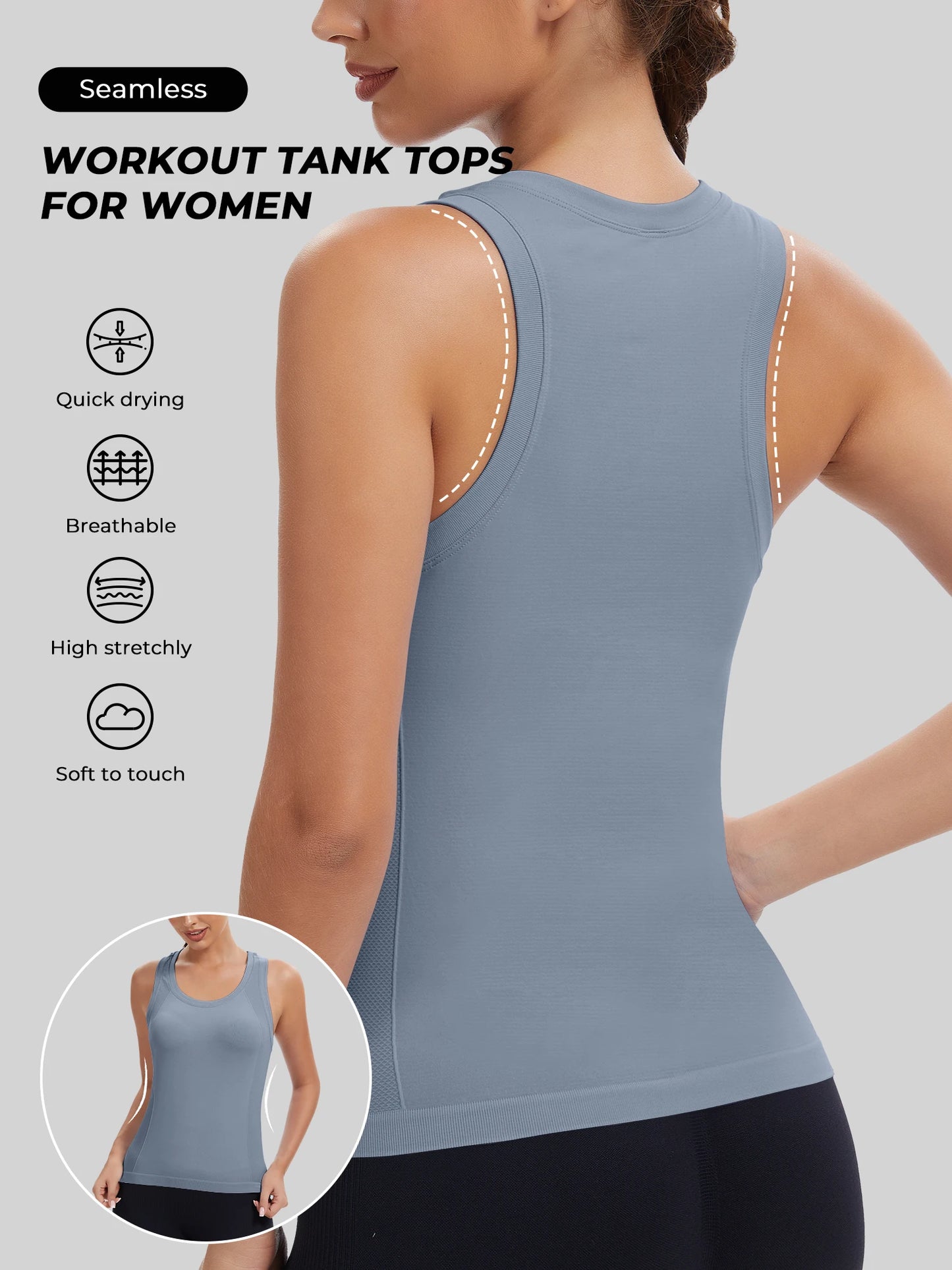 Workout Tank Tops for women Racerback Tank tops/Seamless Gym Tops Sleeveless Athletic Yoga Running Shirts