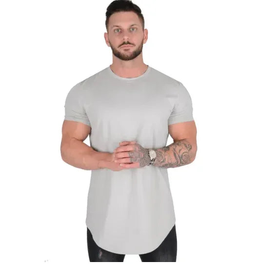 Muscle Fitness T-shirt Summer Men's Athleisure Workout short sleeve/T-shirt High Quality cotton Men T-shirt Gym Sport Shirt Tops