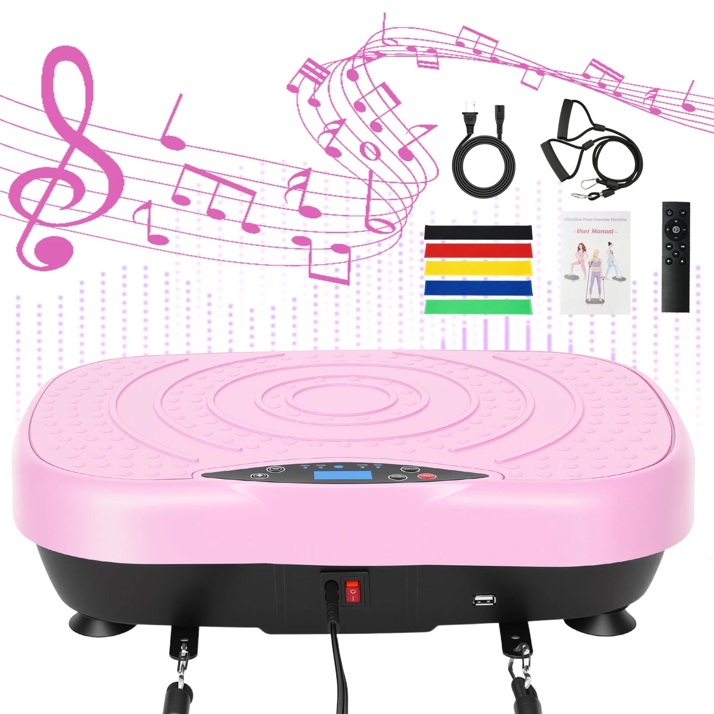Portable Vibration Plate Exercise Machine Workout Platform with Bluetooth/Resistance Bands 5 Yoga Straps 10 Auto 200 Manual Speed Settings