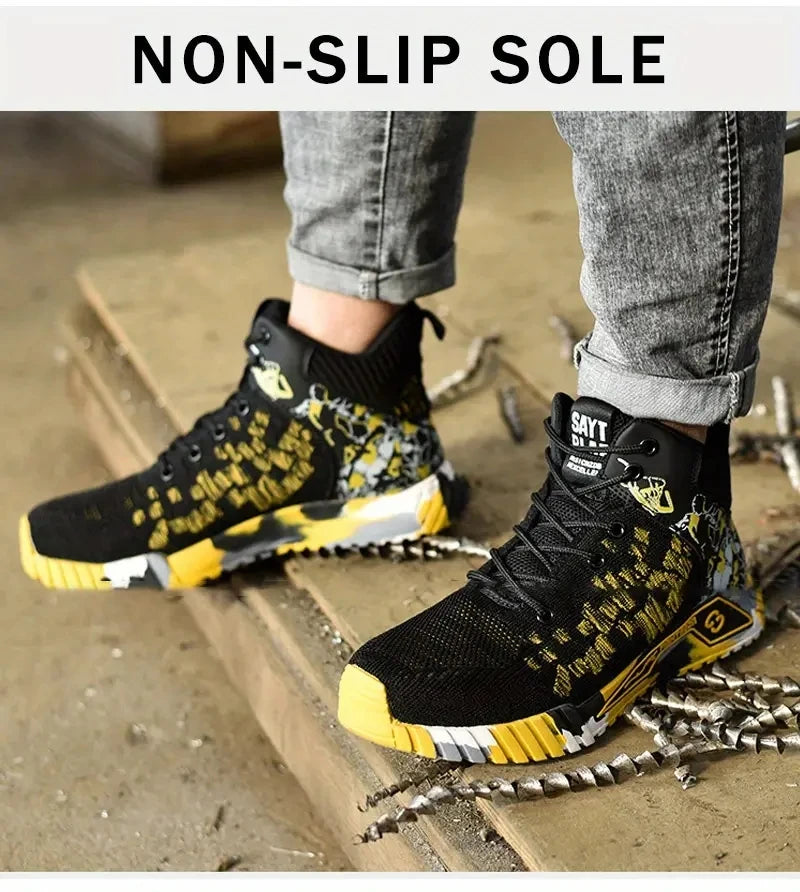 Camo Camouflage High Top Steel Toe Safety Work Boots for Men/Anti-Smash Puncture Resistant Breathable Indestructible