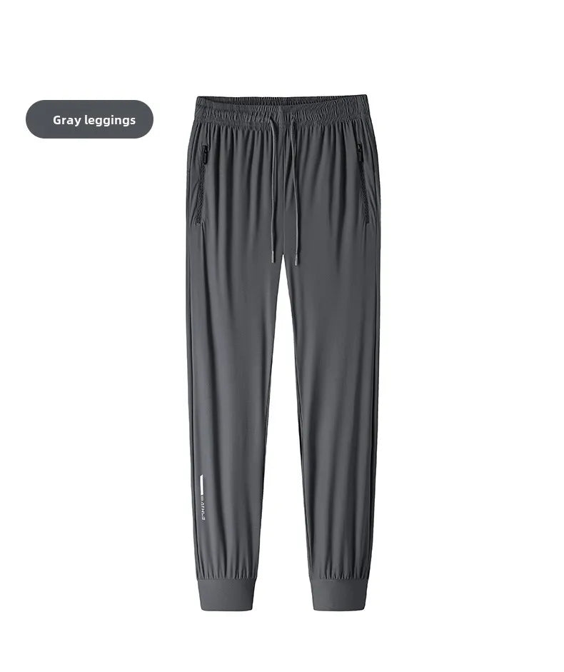 Men's solid color pants summer ice silk elastic quick drying/loose sports pants suitable for casual and business wear M-8XL
