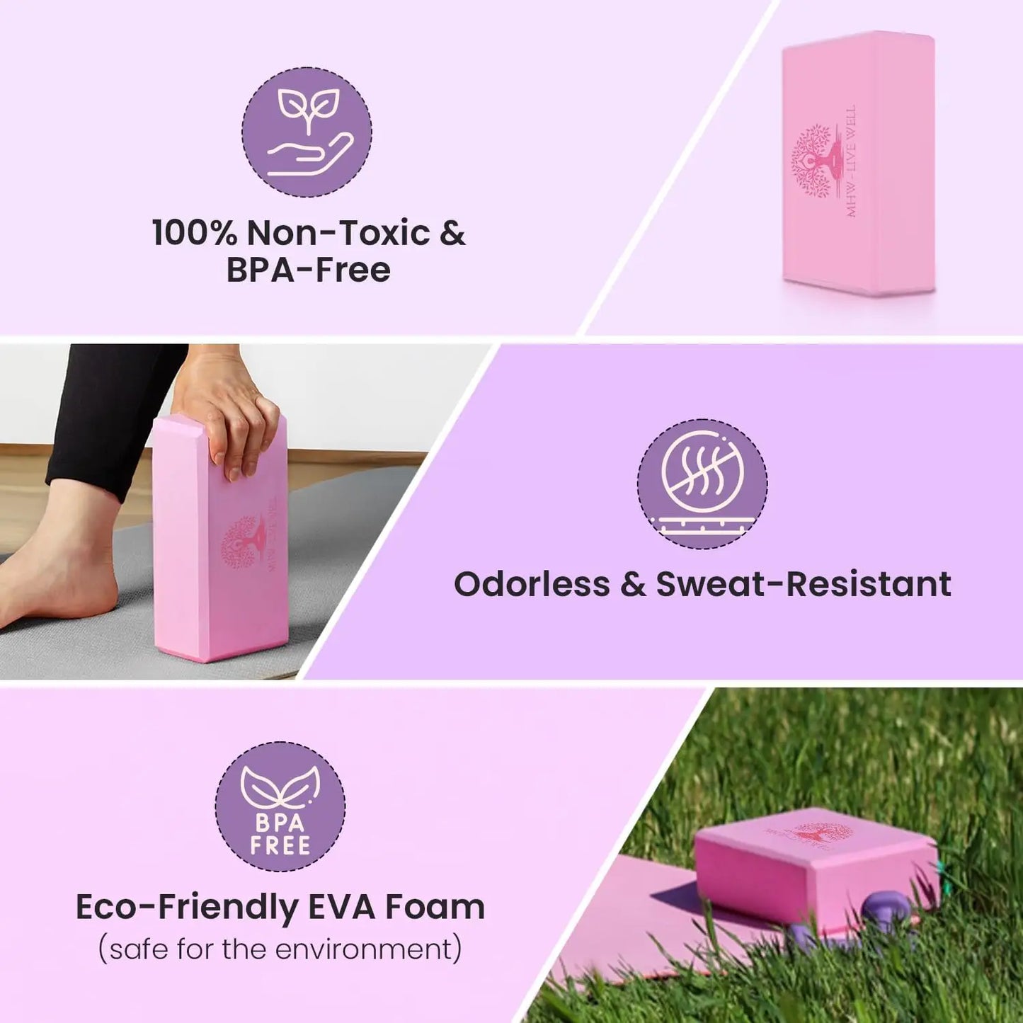 High Density EVA Foam Yoga Block Non-Slip Pilates Block/for Alignment & Balance 9x6x3 Inches Pink Foam