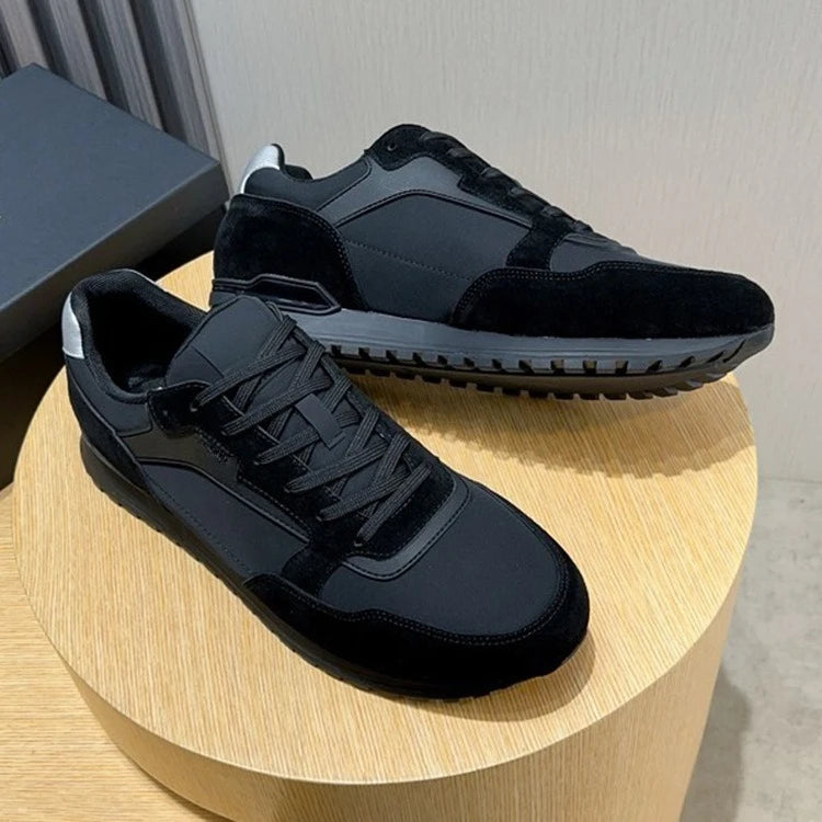 New Men's Casual Sports Sneakers Genuine Leather Patchwork/Fabric Korean Style Versatile Comfort Travel Shoes