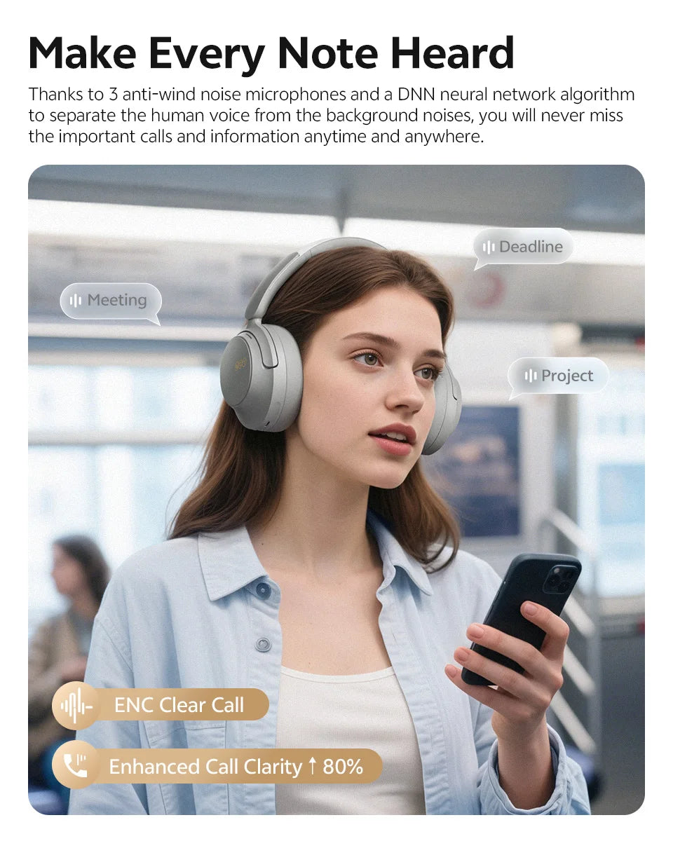 QCY H3S Over Ear Headphone Hi-Res LDAC Spatial Sound Headset/H3S -56dB Adaptive ANC Wireless Earphone Bluetooth 6.0 102Hrs