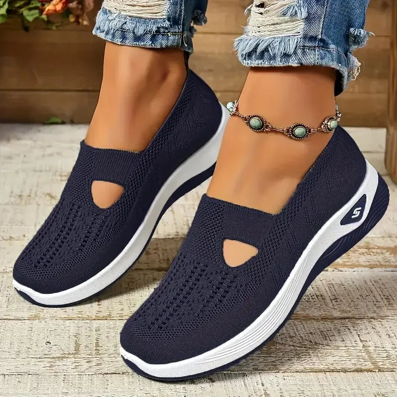 Women's shoes Solid Color Breathable Sneakers casual sneaker/women's summer sneakers Low-top Knitted Casual Shoes Mom Shoes