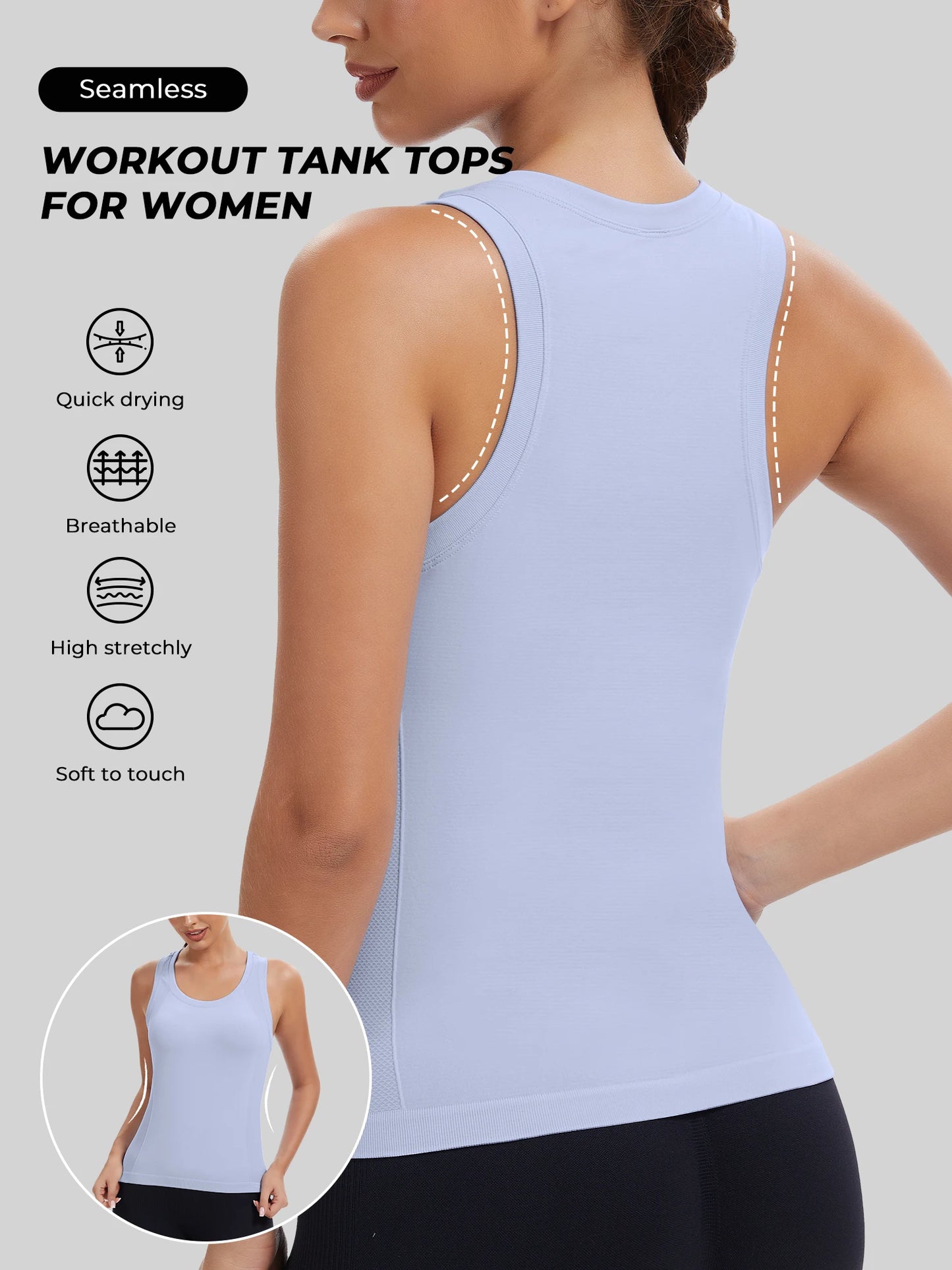 Workout Tank Tops for women Racerback Tank tops/Seamless Gym Tops Sleeveless Athletic Yoga Running Shirts