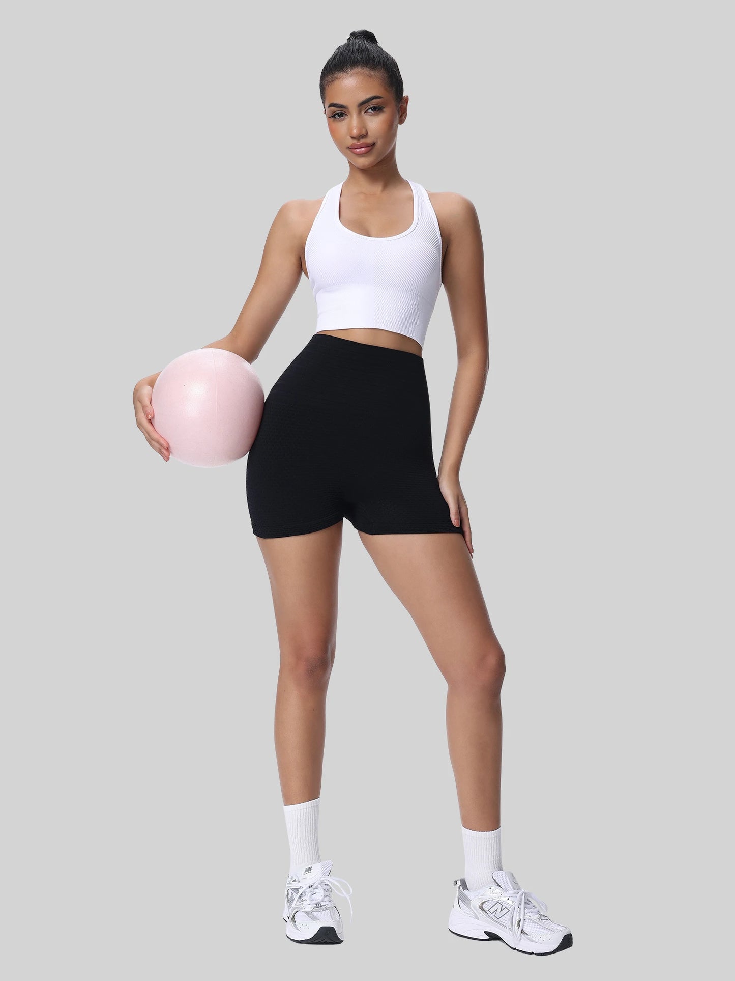 Women's Black Knitted Fabric Track Shorts Casual/High Waist Plain Slight Stretch Short for Sports