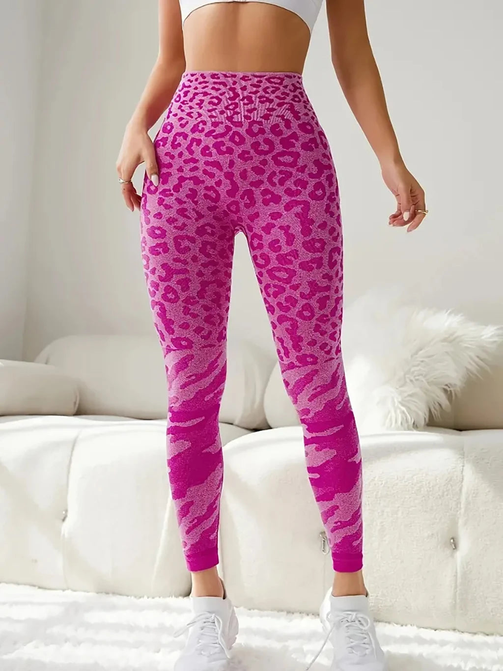 US Local Women’s yoga fitness seamless leopard/peach tight hip lift pants Women Leggings