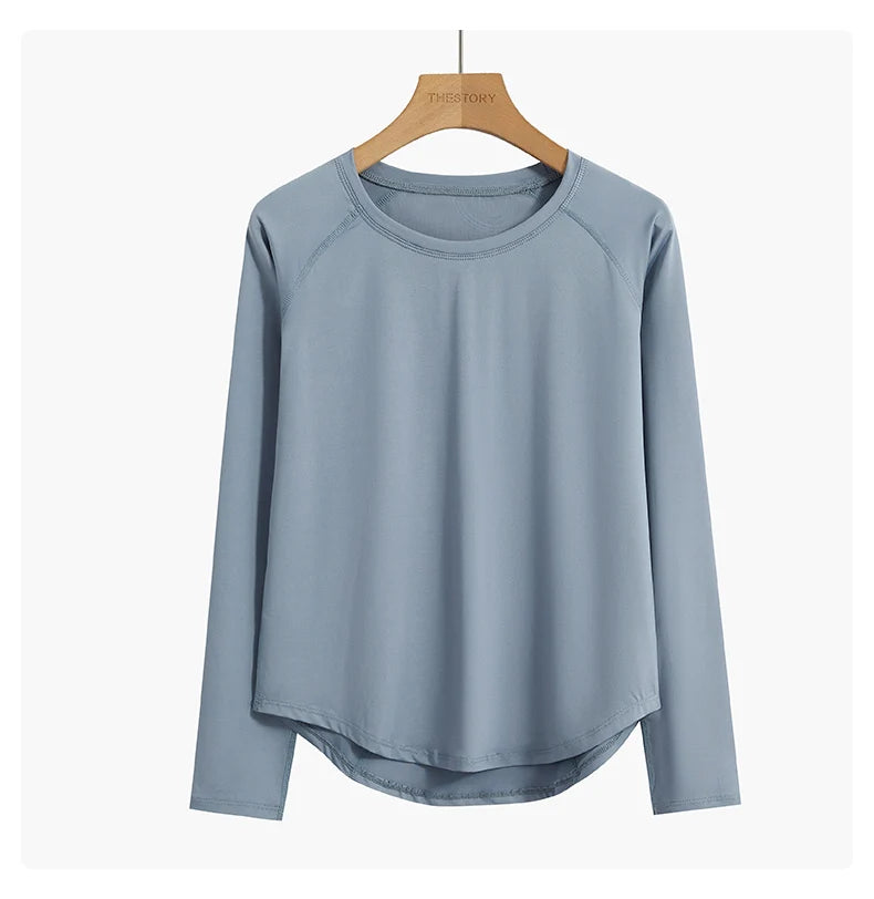 DRUR Long Sleeve Gym Top Women Breathable Quick Dry Workout Tshirt/Loose Fit Running Tee Yoga Clothing Sportswear Activewear New
