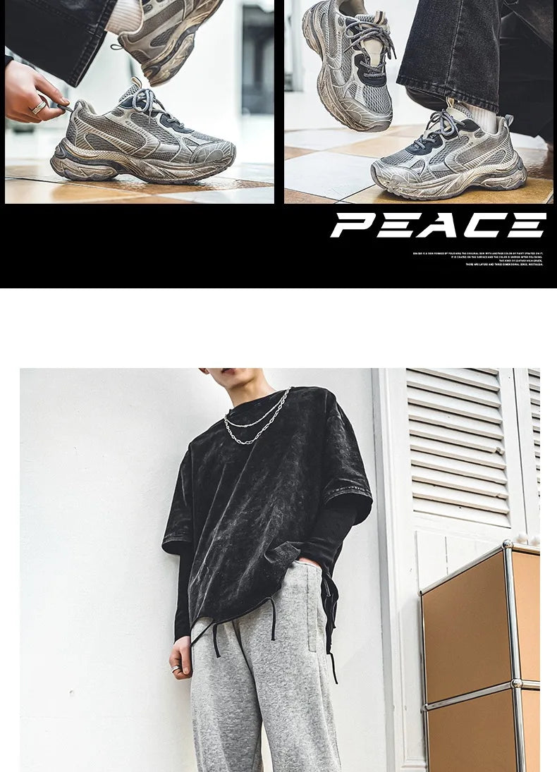 Fashion Retro Men's Shoes Design Sports Running Shoes for Men/Unique Design Sneakers Casual Trendy Thick Soled Shoes