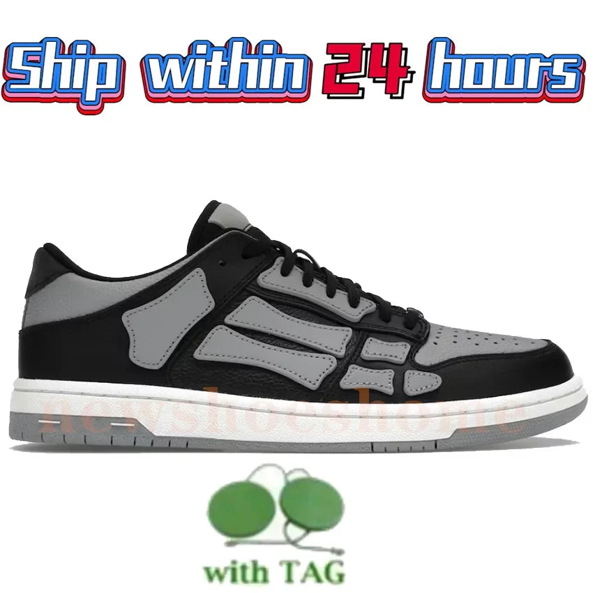 Designer Luxury Bone Casual Low Men's Leather Sneakers Skeleton/Blue Red White Black Green Gray Men Outdoor Shoes