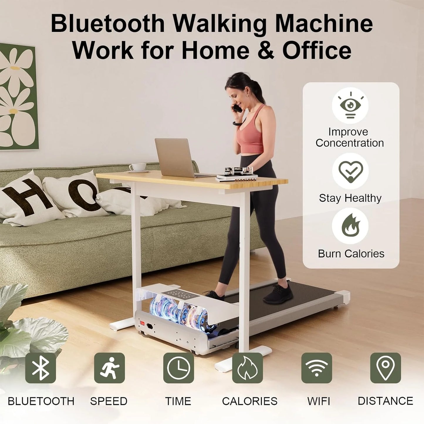 Treadmills 39.37inch Running Belt 2in1 Under Desk for Home Office Treadmill/Walking pad 2.5HP Remote Control 5MPH Exercise Machine