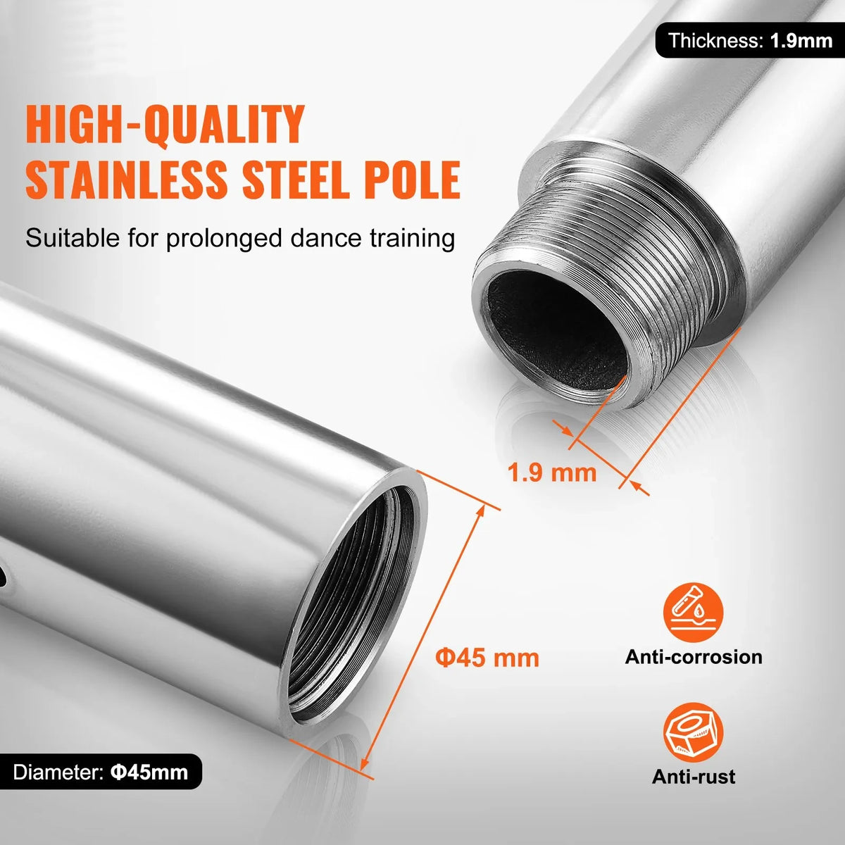 SIHAO Stainless Steel Dance Pole Kit Height Adjustable Spinning & Static Pole/Portable Dance Fitness Equipment for Home