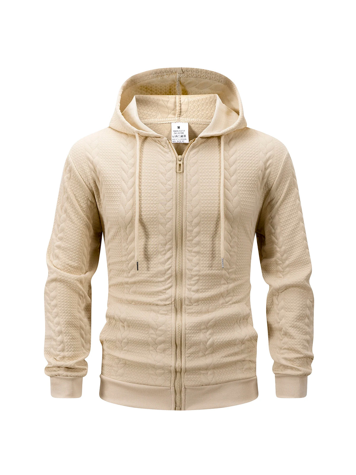 Men's Textured Zip Hooded Sweatshirt Full Zipper Jacket/Kangaroo Pocket Ribbed Cuffs Warm Casual Street Outerwear