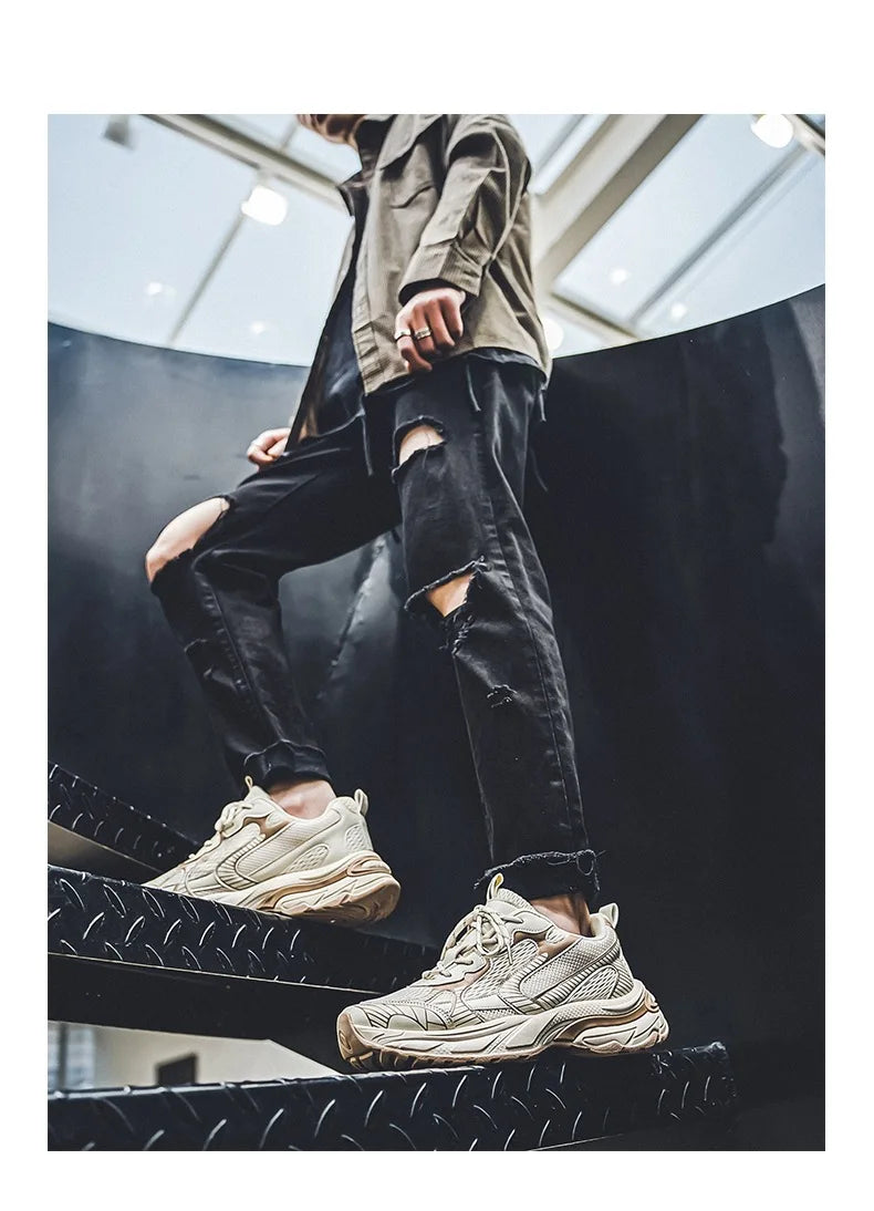 Fashion Retro Men's Shoes Design Sports Running Shoes for Men/Unique Design Sneakers Casual Trendy Thick Soled Shoes