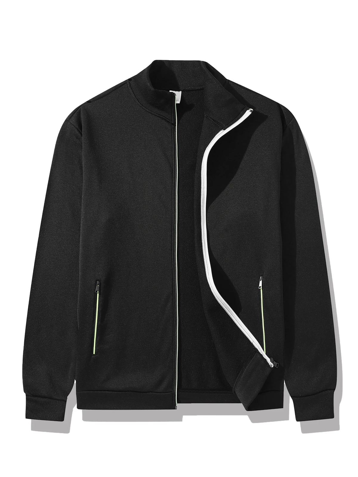 Men's Zip Track Jacket Stand Collar Fleece Lined Casual Sweatshirt/with Zipper Pockets Athletic Outerwear Warm Casual Jacket