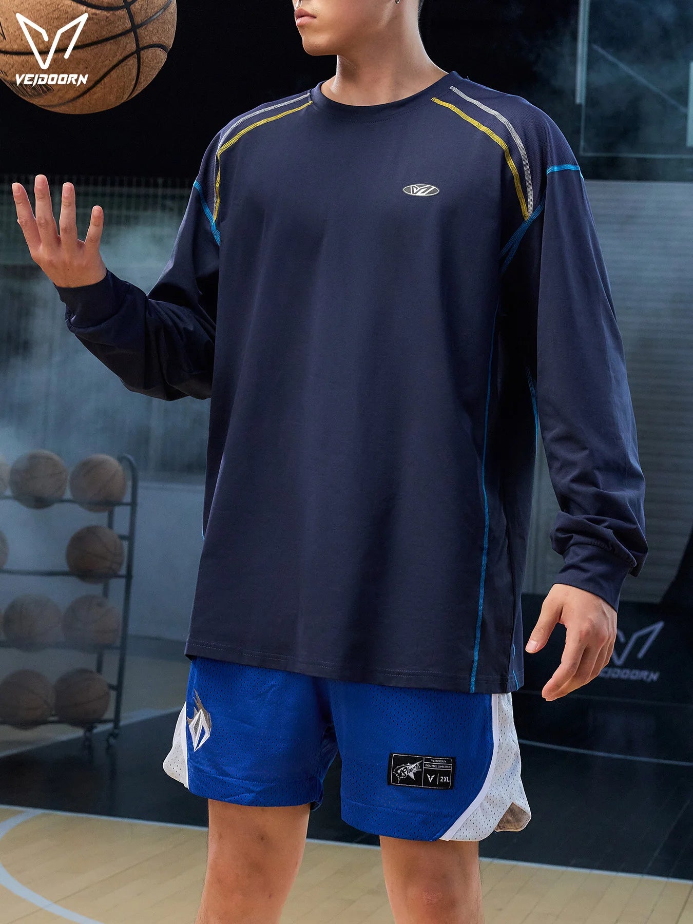 Veidoorn Men's Long Sleeve Workout Shirts Athletic Running/Base player Top for Gym Training Moisture Wicking Thermal Sportswear