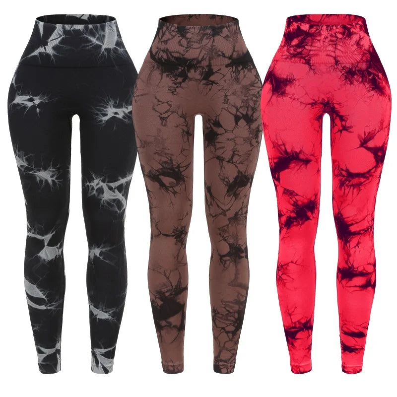 3 Piece Workout Leggings Sets for Women High Waisted Tie Dye Gym Scrunch/Lifting Seamless Yoga Leggings Athletic Pants