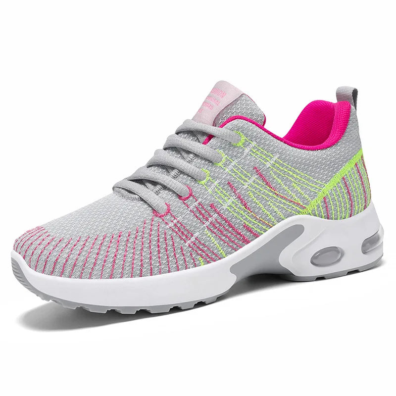 Trendy Shoes for Women Summer Breathable Comfortable Sneakers/Lace up Running Shoes Women's Knit Mesh Design Sports Shoes