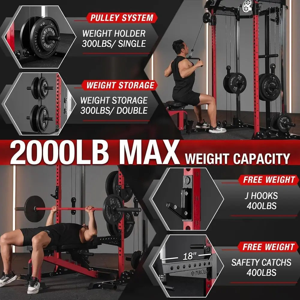 Dual Pulley 2000LB Home Gym Power Cage/with 2000-Pound Capacity for Versatile Workouts
