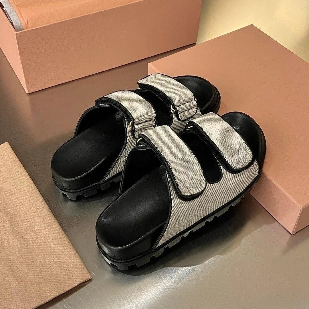 Women's 2026 Round Toe Woven Platform Slides Niche Chunky Sole/Casual Slippers Unique Design Shoes