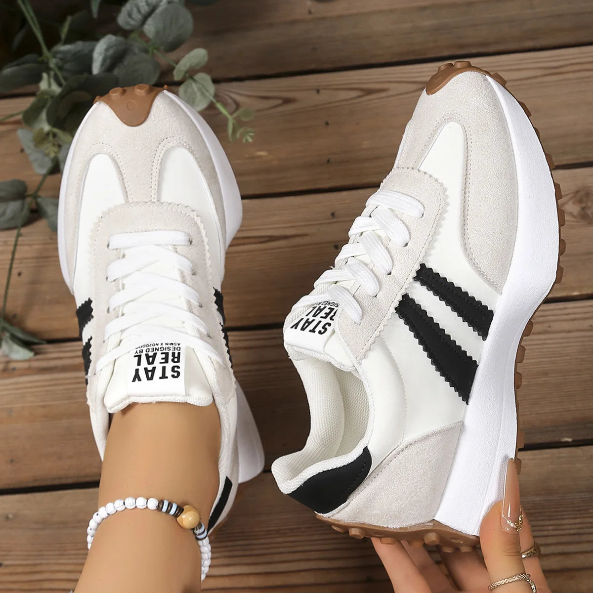 Multi Color Women Retro 3 Stripes Suede Lace Up Sneakers/Low Top Lightweight Breathable Walking Trainers Non Slip Comfortable Shoes
