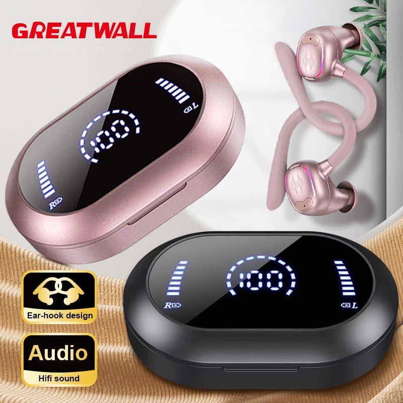 GREATWALL Wireless Bluetooth Earphones HiFi Stereo Headphones/Sports LED Power Display Over Ear Earbuds