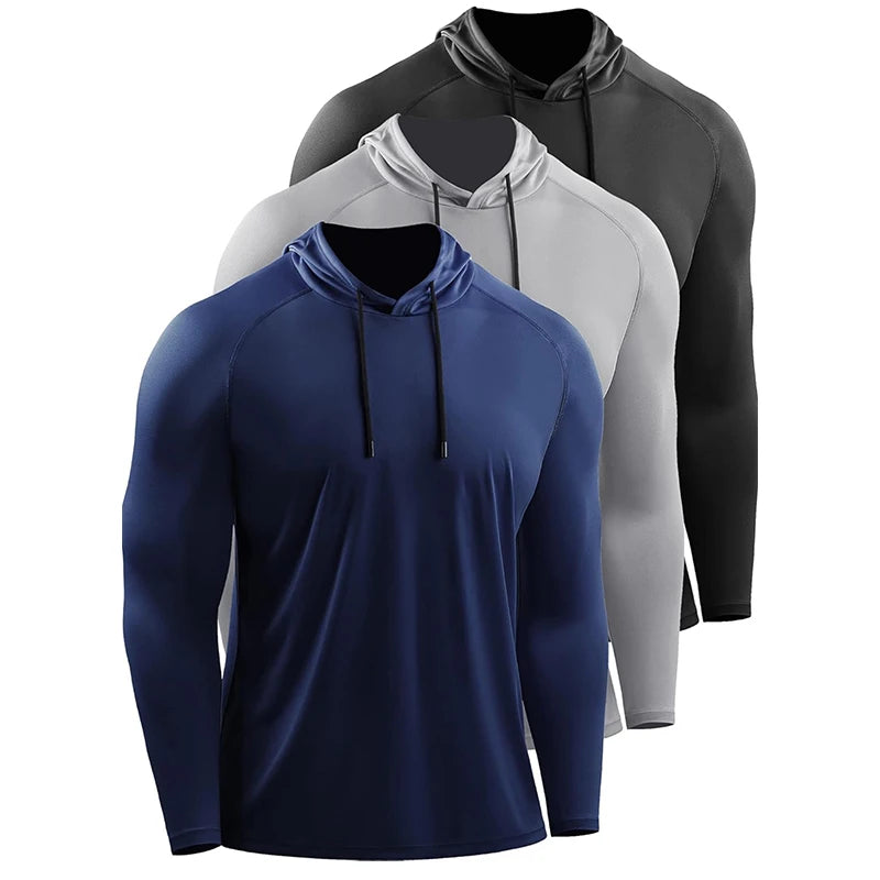 Running Long Sleeve T Shirt Men Sportswear Hooded T-shirt Elastic/Gym Fitness Male Tops Tee Training Sport Tracksuit Men