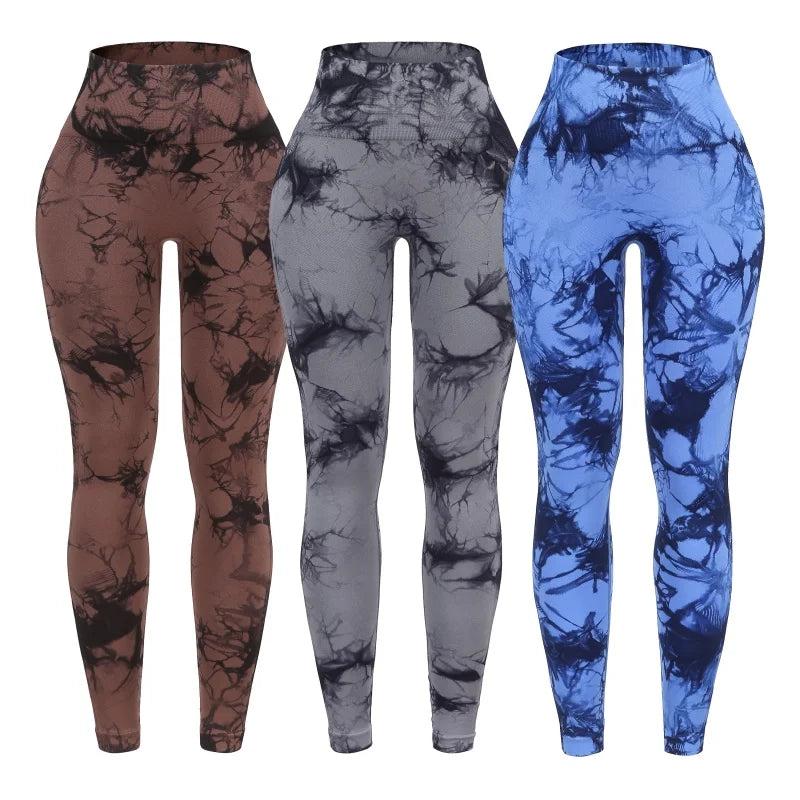 3 Piece Workout Leggings Sets for Women High Waisted Tie Dye Gym Scrunch/Lifting Seamless Yoga Leggings Athletic Pants