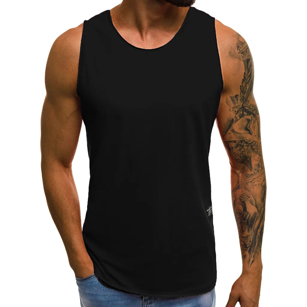 White T Shirt Men's Summer Sleeveless Blouse Gym/Fitness Muscle Tee Tops Solid Color Sweat Exercise Tank Top