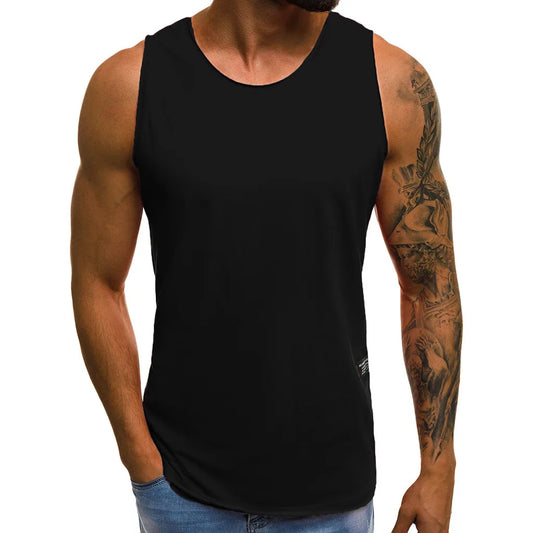 White T Shirt Men's Summer Sleeveless Blouse Gym/Fitness Muscle Tee Tops Solid Color Sweat Exercise Vest