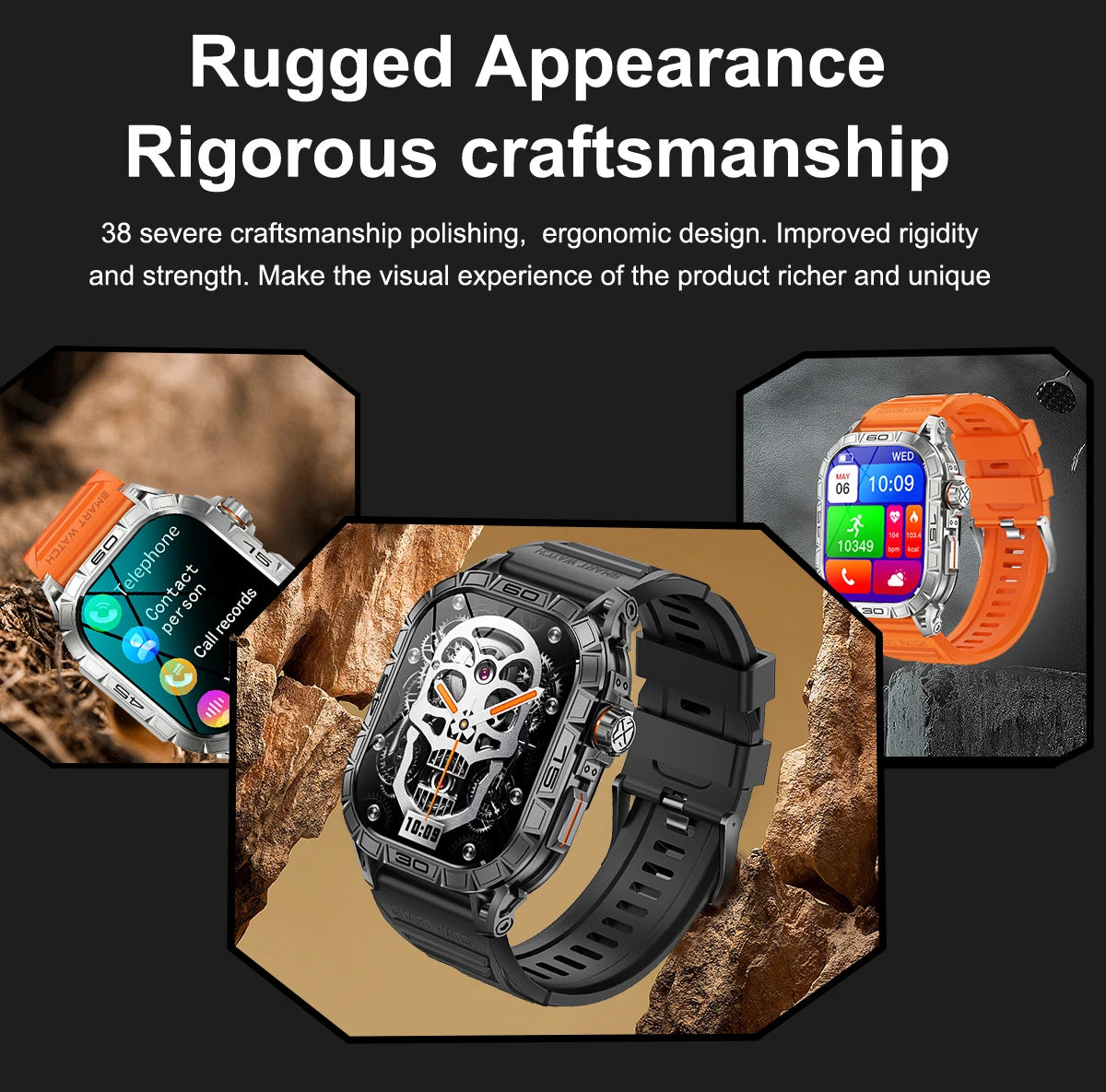 EIGIIS New Smart Watch ED Display 100+ Sport Mode With Compass/IP68 Waterproof Bluetooth Call Heart Rate Blood Pressure Men K63