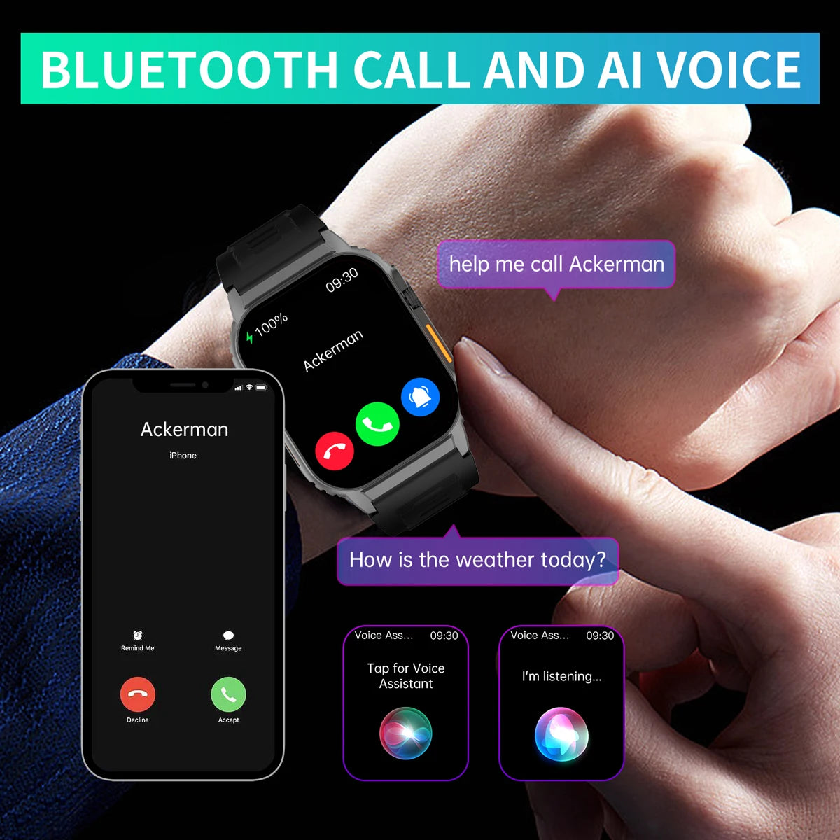 Smart Watch(Answer/Make Call), 2.01" Smartwatch for Men Women/IP67 Waterproof, 100+ Sport Modes Fitness Tracker