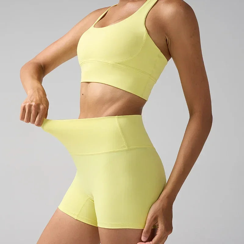 Women's Sports Yoga Shorts with High Waist Hip Lift Fitness/Running Cycling, 3-point Shorts Quick Drying Women's Yoga Short