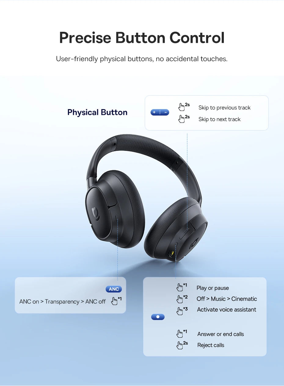 Baseus Bass Wireless Headphones Bluetooth 6.0 98% Noise Canceling/Over Ear Headset Spatial Audio Earphone 80H Time