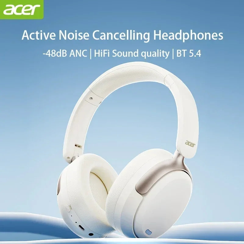 Acer OHR516 ANC Wireless Bluetooth 5.4 Headphones 48dB ANC Headsets/40mm Dynamic Driver 100H Playtime with LDAC Earphones