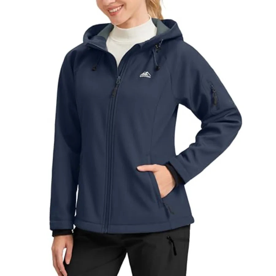 Women's Fleece Lined Softshell Jacket Windproof Warm/Light Waterproof Hooded Jacket for Women Winter/Fall/Spring