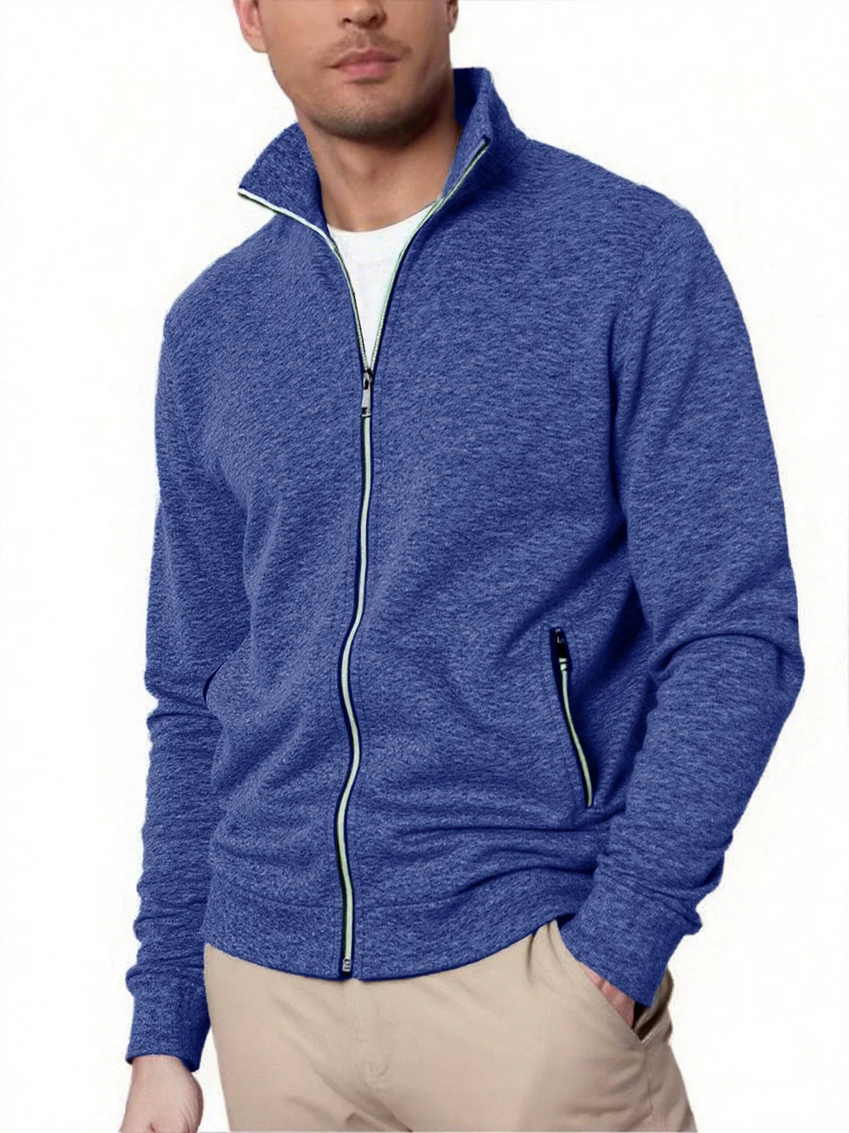 Men's Zip Track Jacket Stand Collar Fleece Lined Casual Sweatshirt/with Zipper Pockets Athletic Outerwear Warm Casual Jacket