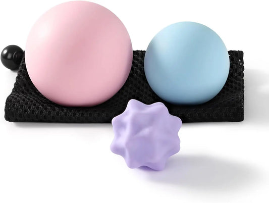 Silicone Lacrosse Balls for Yoga, Myofascial Release Deep Tissue Massage/Trigger Point Therapy Set of 3 with Mesh Bag