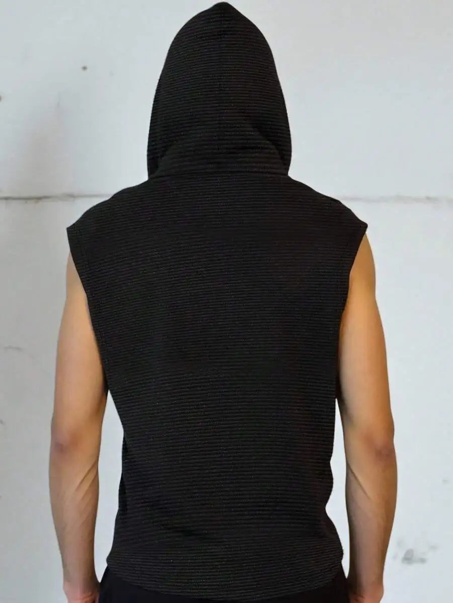 Manfinity Homme Men's Black Summer Casual Gym Sleeveless Hooded/Sports Top Solid Color Outdoor Street Running Basketball Hooded