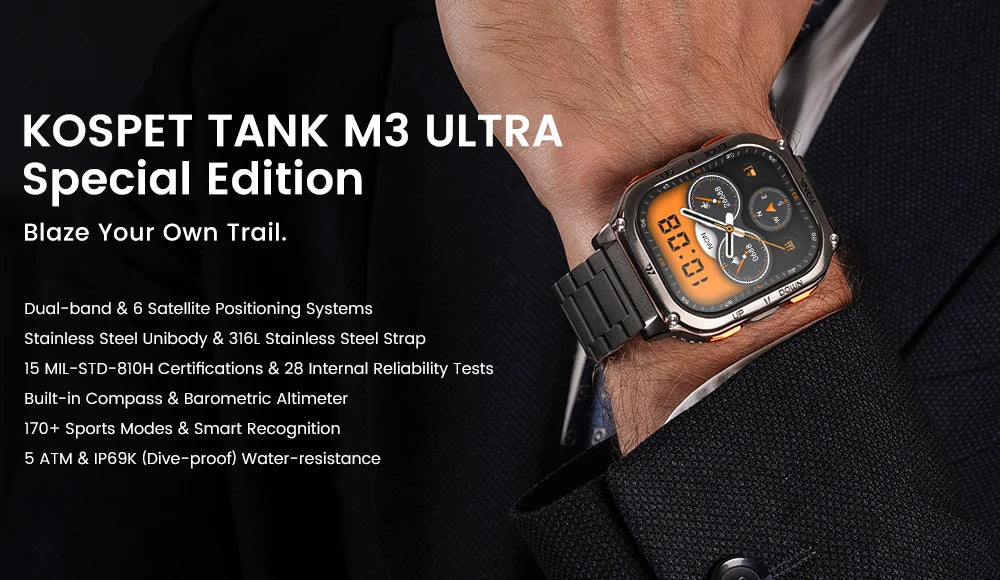 New KOSPET TANK M3 Ultra GPS Smartwatch For Men Waterproof/5ATM AMOLED AOD 480mAh Digital Bluetooth Call Men's Watches