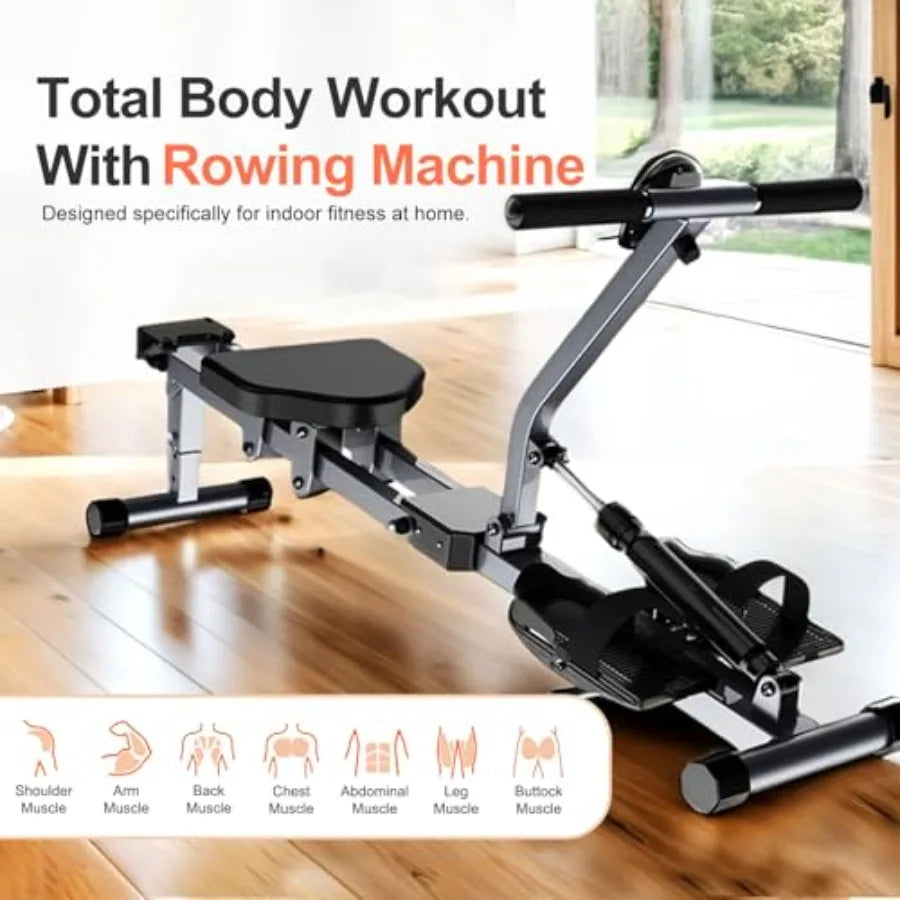Compact Adjustable Rowing Machine with 12 Levels of Resistance/for Complete Body Workout at Home Low Impact Exercise Equipment