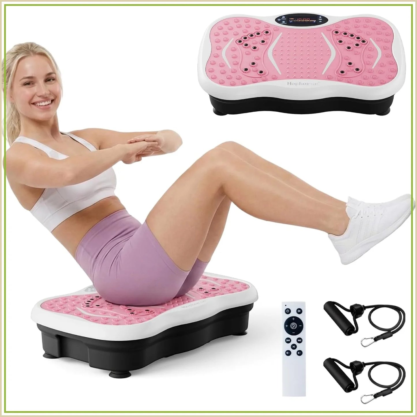 Vibration Plate Exercise Machine for Lymphatic Drainage 200 Speeds/Full Body Workout 300 Lbs Capacity with Resistance Bands