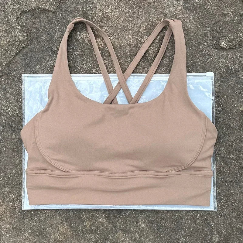 Women Sports Bra Sexy Criss Cross Straps Back High Support/Impact Yoga Underwear Running Fitness Gym Padded Bralette
