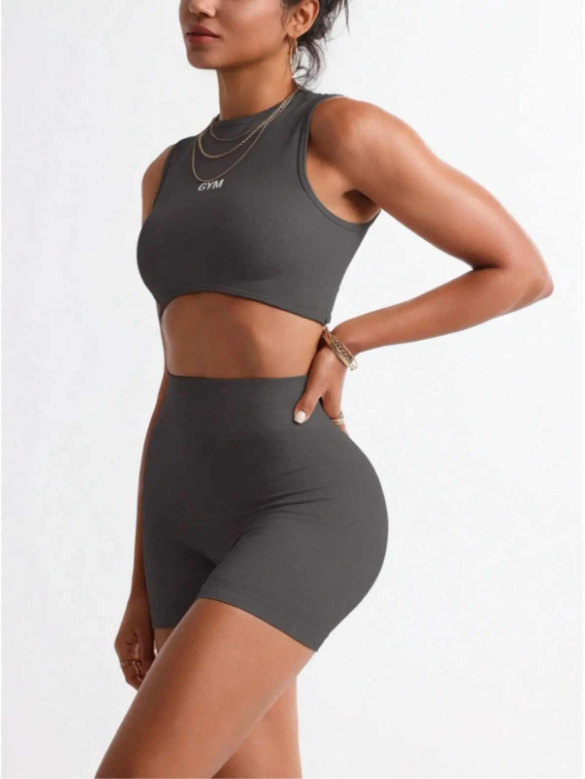 Women's 2 Piece Workout Sets Letter Print Crop Tank Top/and High Waisted Biker Shorts Gym Outfits
