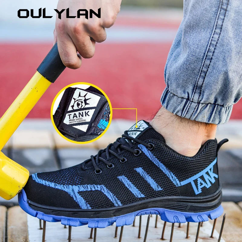 Knit Safety Shoes Solid Soles Men's Breathable Work Sneakers/Steel Toe Anti-smash Safety Shoes Protective Shoes